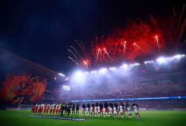 Estadio Nemesio Diez, Toluca, Mexico - May 6, 2026 General view of fireworks as players line up before the match.