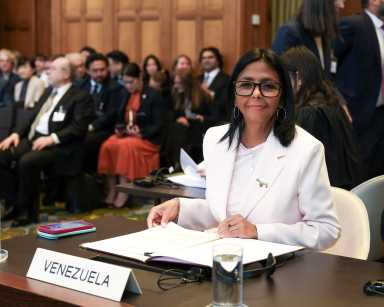 Venezuela's acting President Delcy Rodriguez participates in a hearing at the International Court of Justice (ICJ) on the territorial dispute with Guyana over the Essequibo region in The Hague, Netherlands, May 11, 2026.