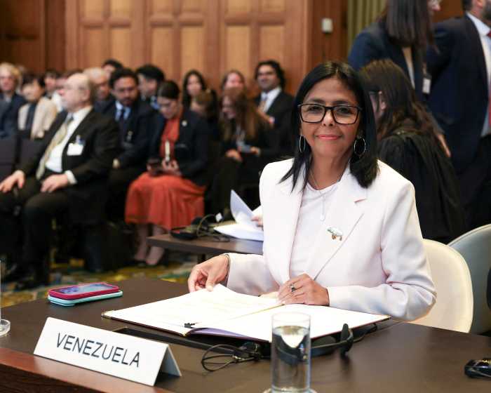 Venezuela's acting President Delcy Rodriguez participates in a hearing at the International Court of Justice (ICJ) on the territorial dispute with Guyana over the Essequibo region in The Hague, Netherlands, May 11, 2026.