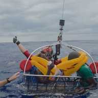 Members of the rescue team hoist plane crash survivors, At Sea, Melbourne, Florida, U.S., May 12, 2026, in this screengrab taken from a handout video.