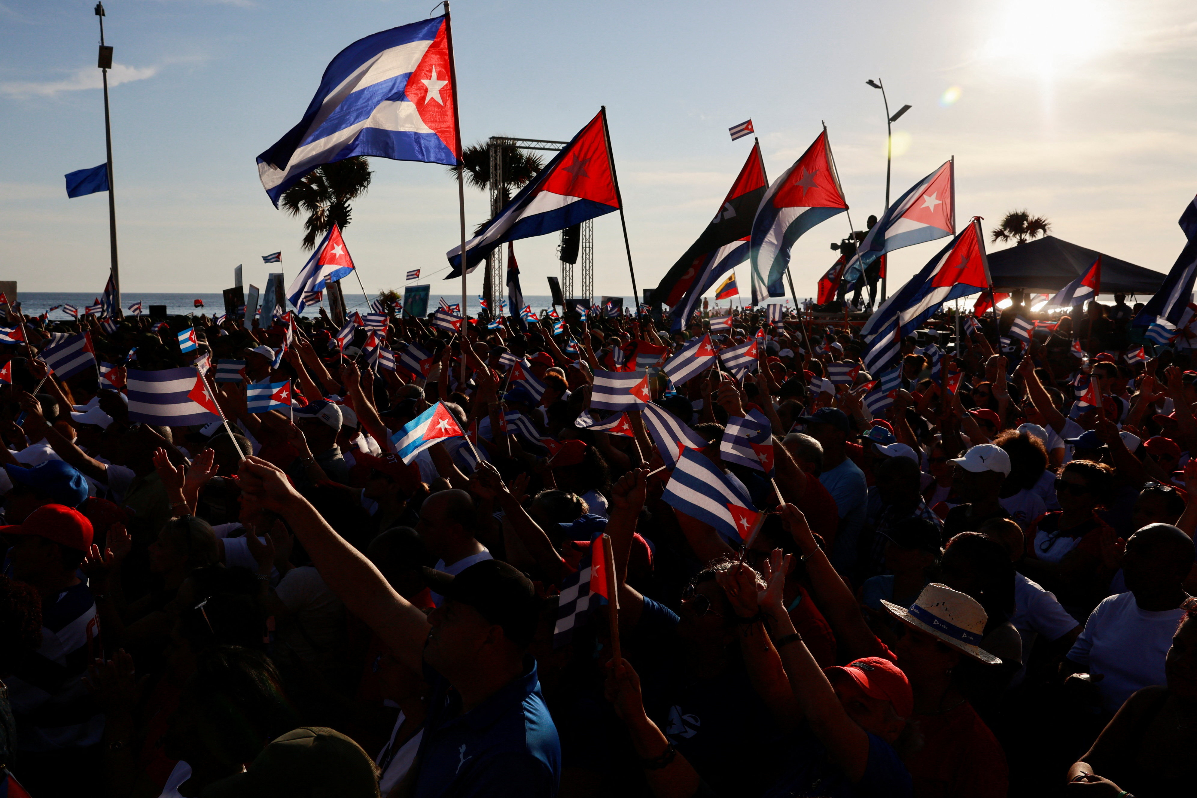 People gather ahead of a pro-government rally called by Cuban authorities to protest U.S. policies toward the island, including the indictment of former Cuban president Raul Castro, in Havana, Cuba, May 22, 2026.