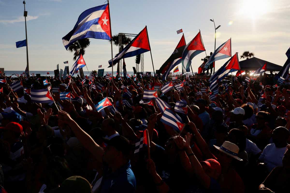 People gather ahead of a pro-government rally called by Cuban authorities to protest U.S. policies toward the island, including the indictment of former Cuban president Raul Castro, in Havana, Cuba, May 22, 2026.