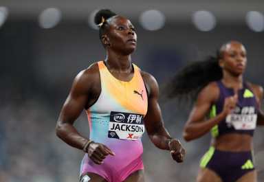 Diamond League - Xiamen - Xiamen Egret Stadium, Xiamen, China - May 23, 2026 Jamaica's Shericka Jackson in action during the women's 200m final