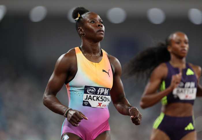 Diamond League - Xiamen - Xiamen Egret Stadium, Xiamen, China - May 23, 2026 Jamaica's Shericka Jackson in action during the women's 200m final