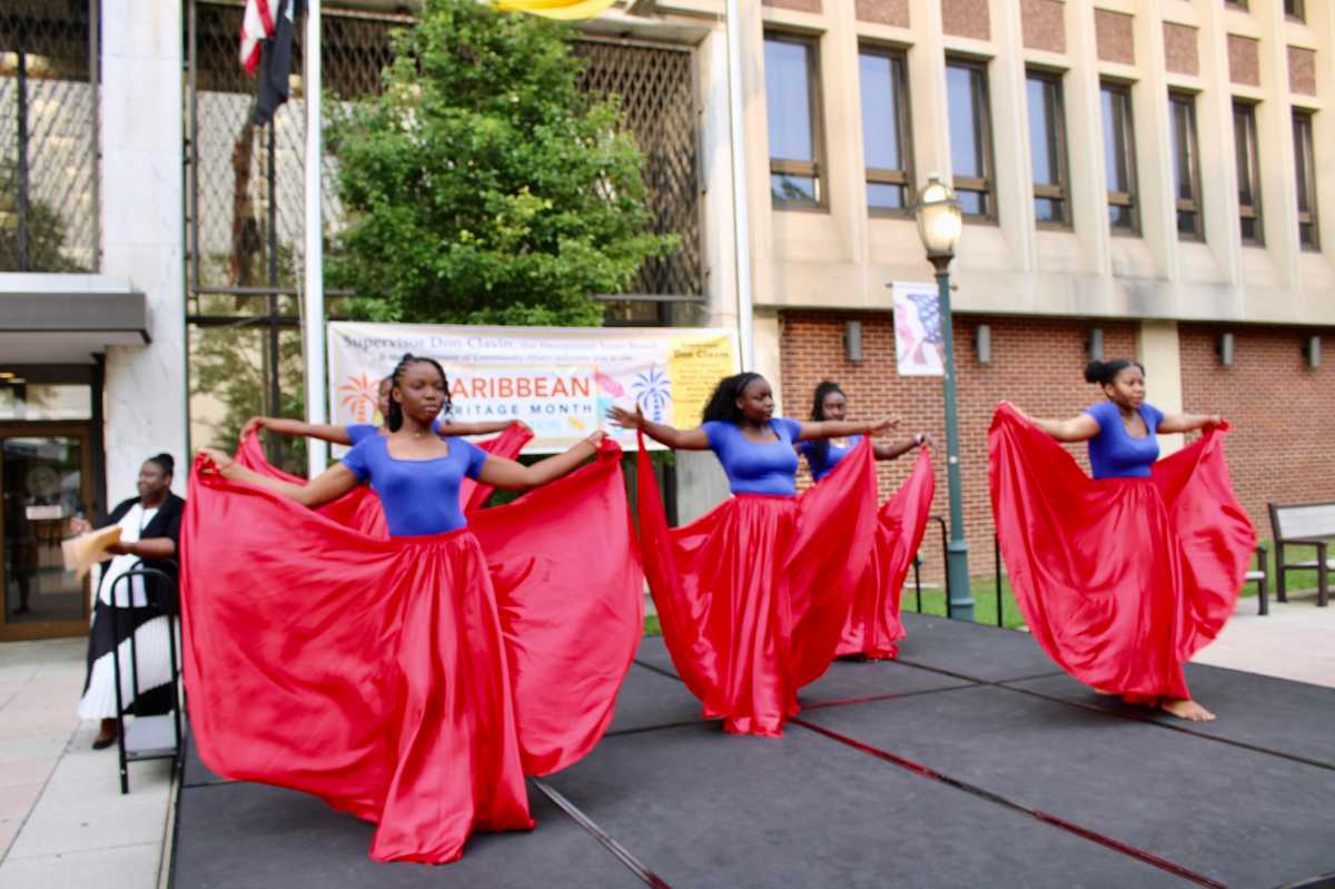 Dancers go through their paces at last year's Caribbean American Heritage Month cultural presentation at the Hempstead Town Board celebration.
