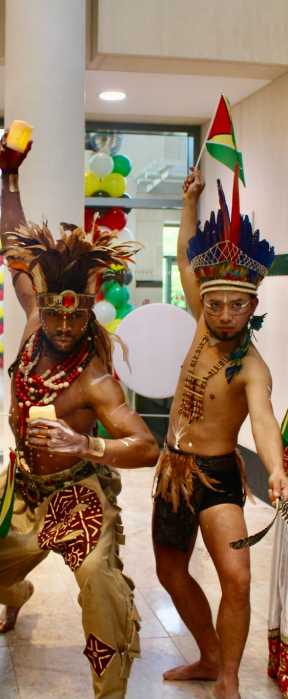 Dancers who participated in the 60th Independence Anniversary celebration in the Helen Marshall Cultural Centre, Queens Borough Hall, on May 26, 2026. Left, Jamain Victor, and Mikel Andrew.