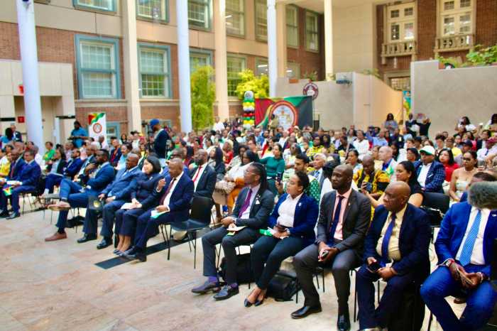 A large audience in the Helen Marshall Cultural Centre, Queens Borough Hall, on May 26, 2026, enjoyed a spirited celebration to honor Guyana's 60th Independence Anniversary, hosted by Ambassador Michael E. Brotherson, and Ambassador Carolyn Rodrigues-Birkett.