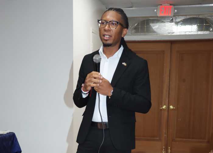 St. Kitts and Nevis Deputy Consul General Kressell Daniel addresses reception in Philadelphia.