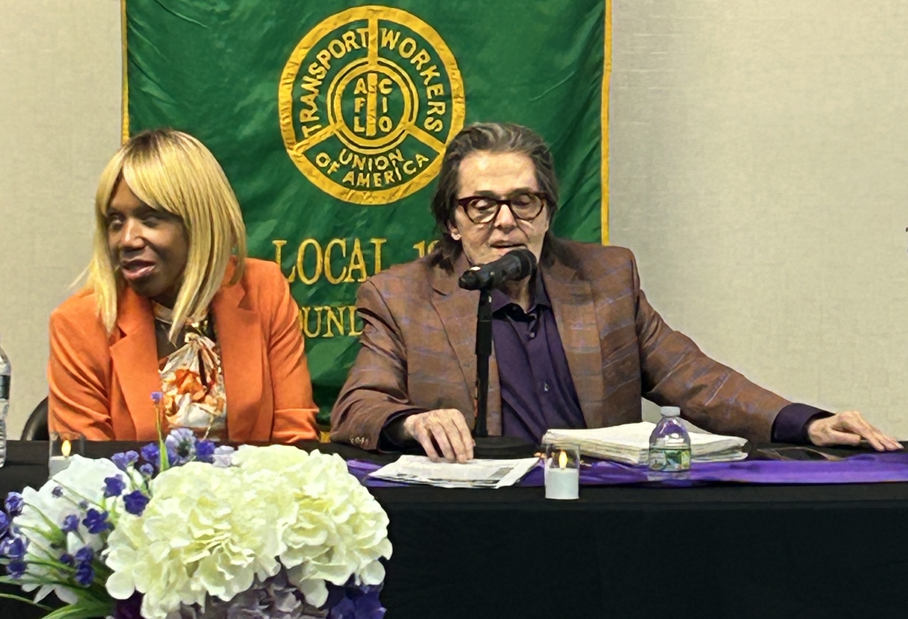 Dr. Sharon McLennon-Wier (left), who is blind, and Mike Schweinsberg (right). McLennon-Weir is the executive director of the Center for the Independence of the Disabled, New York (CIDNY), and Schweinsberg is the director of the 504 Democratic Club. They are two of the participants in the disability forum held on April 28.