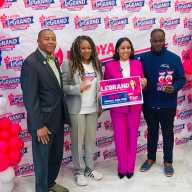 James Sanders Jr., Lisa George, Latoya LeGrand, and Khaleel Anderson gather during LeGrand’s campaign headquarters opening and press conference in Jamaica, Queens, as community leaders rally behind her bid for State Assembly District 32.