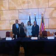 All four District 32 Assembly candidates — Nathaniel Hezekiah, Queen Johnson, Latoya LeGrand, and Tunisia Morrison —pose together at a candidate forum held on Saturday, May 16, 2026, at the Rochdale Village Grand Ballroom, 165-69 137th Avenue, Jamaica, Queens, NY.