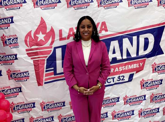 Latoya LeGrand, candidate for New York State Assembly District 32, during the opening of her campaign headquarters in Southeast Queens.