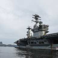U.S. Navy aircraft carrier USS Nimitz is anchored in the Guanabara Bay as part of the Southern Seas 2026 deployment for joint naval exercises, on the day the Brazilian Navy conducts radiological monitoring operations near its position, in Rio de Janeiro, Brazil May 8, 2026.