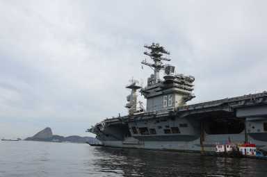 U.S. Navy aircraft carrier USS Nimitz is anchored in the Guanabara Bay as part of the Southern Seas 2026 deployment for joint naval exercises, on the day the Brazilian Navy conducts radiological monitoring operations near its position, in Rio de Janeiro, Brazil May 8, 2026.