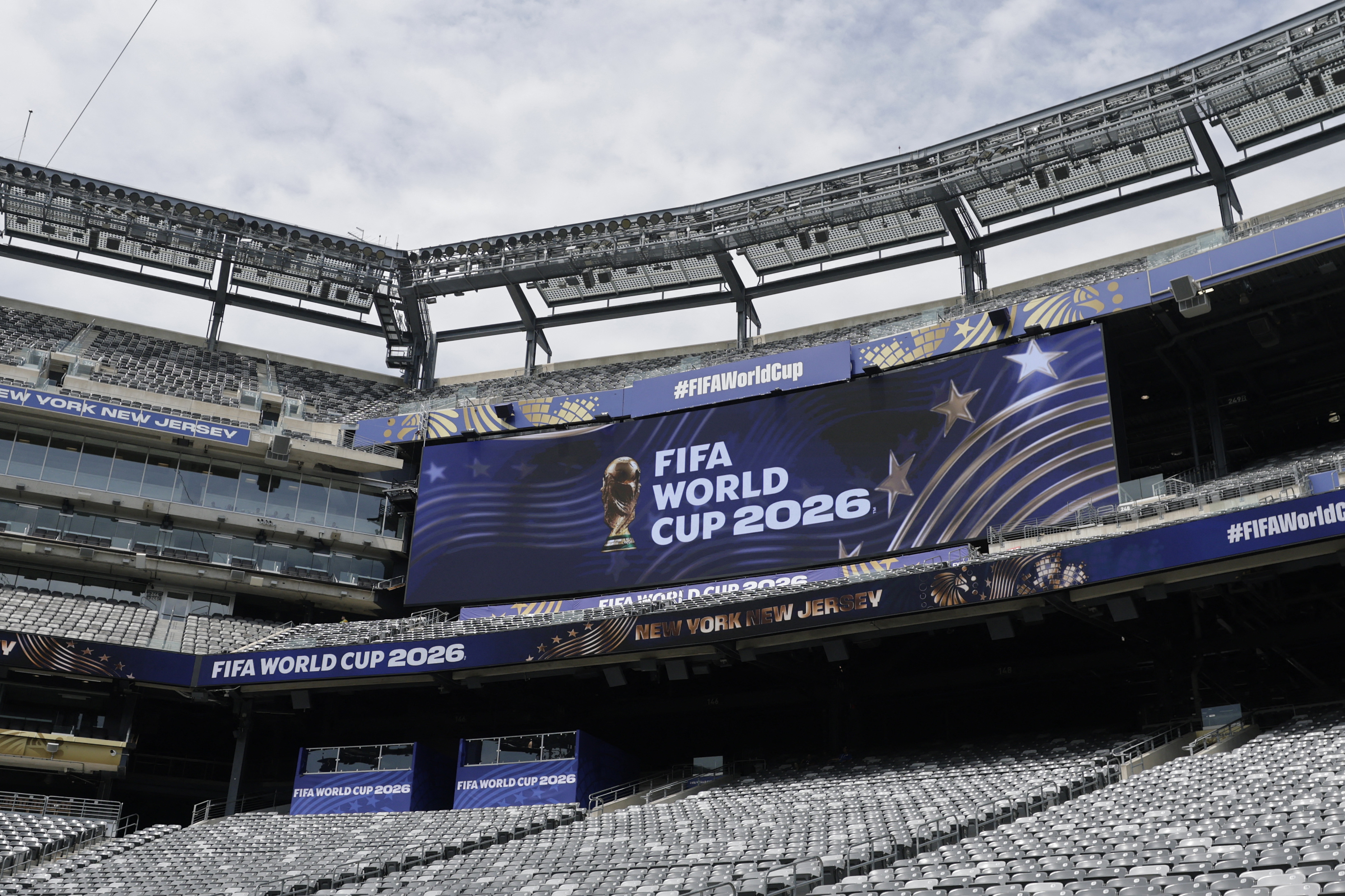 A general view of FIFA World Cup 2026 branding inside MetLife Stadium in East Rutherford, New Jersey.