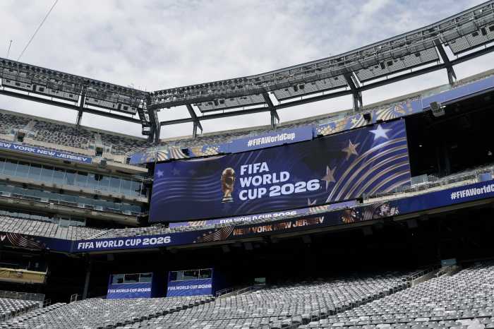 A general view of FIFA World Cup 2026 branding inside MetLife Stadium in East Rutherford, New Jersey.