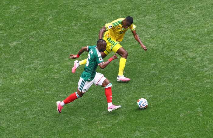Mexico's Julian Quinones in action with South Africa's Sphephelo Sithole.