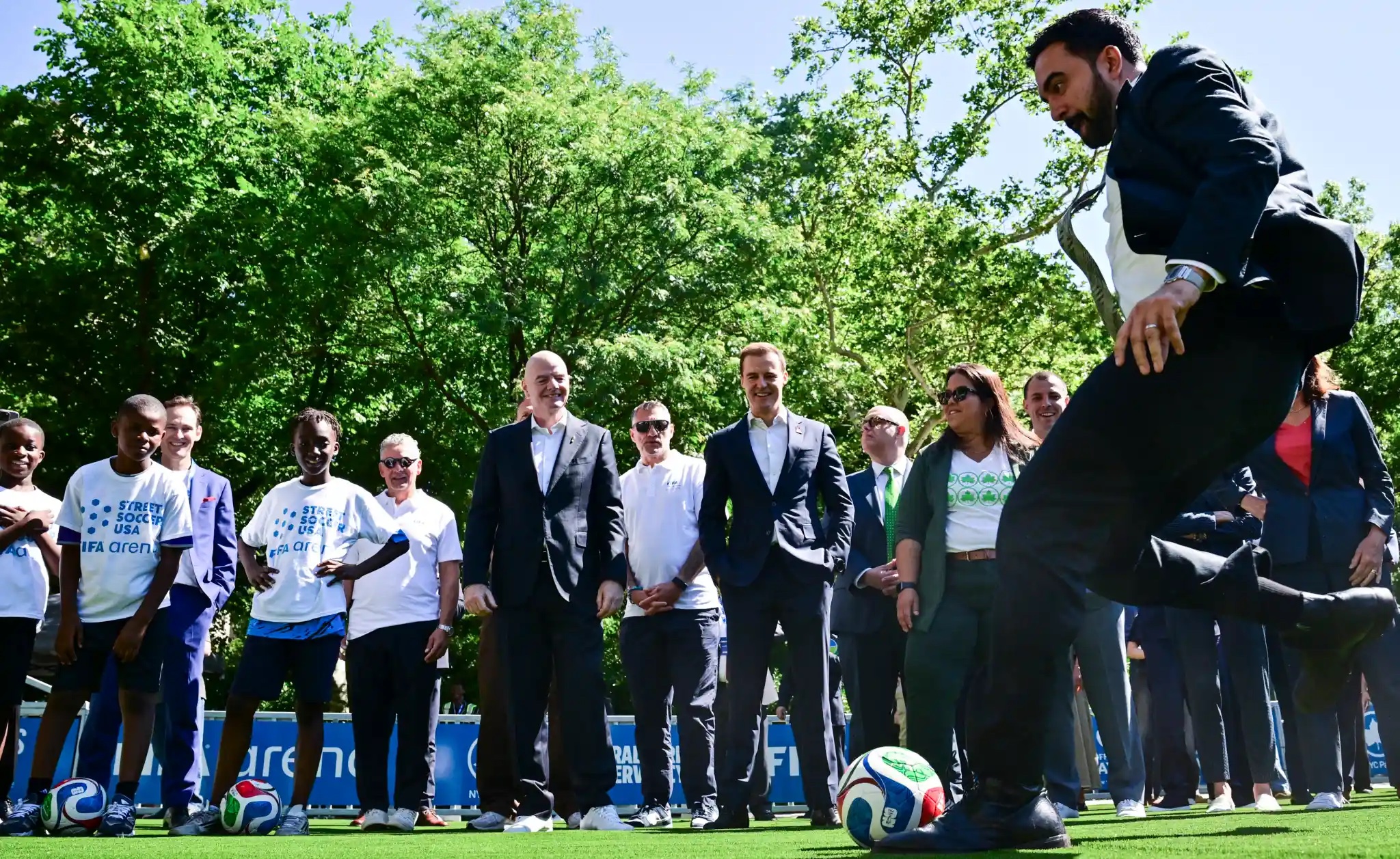 Mayor Mamdani took a shot on the newly unveiled FIFA Arena pitch in Central Park before Monday’s watch party announcement — three days before the World Cup kicks off.