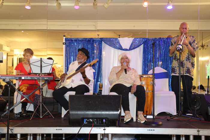 Jazz singer Boncella Lewis, third from left, with her Jazz band, Miss B and friends.