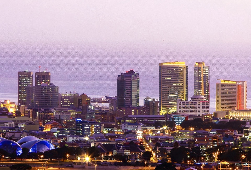 Trinidad and Tobago's capital, Port of Spain, at night.