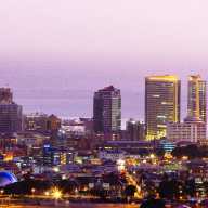 Trinidad and Tobago's capital, Port of Spain, at night.