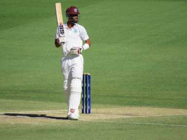 Roston Chase, seen here batting at Perth Stadium in 2022, played a key role in leading West Indies over Sri Lanka.