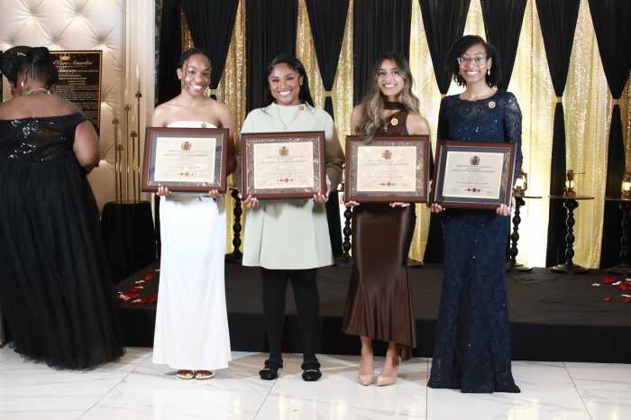 Scholarship recipients honored during the gala and inducted into the Alumni: L-R , Michelle Peschier, Kalina Condell, Jadyn Persad, and Denisha West.